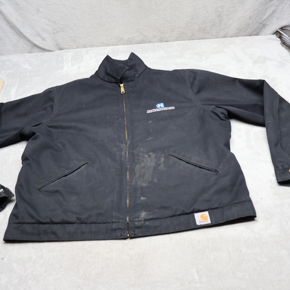 Carhartt Jacket Men Large BLK Twill Work Quilt Lined Chore Utility Full Zip LOGO